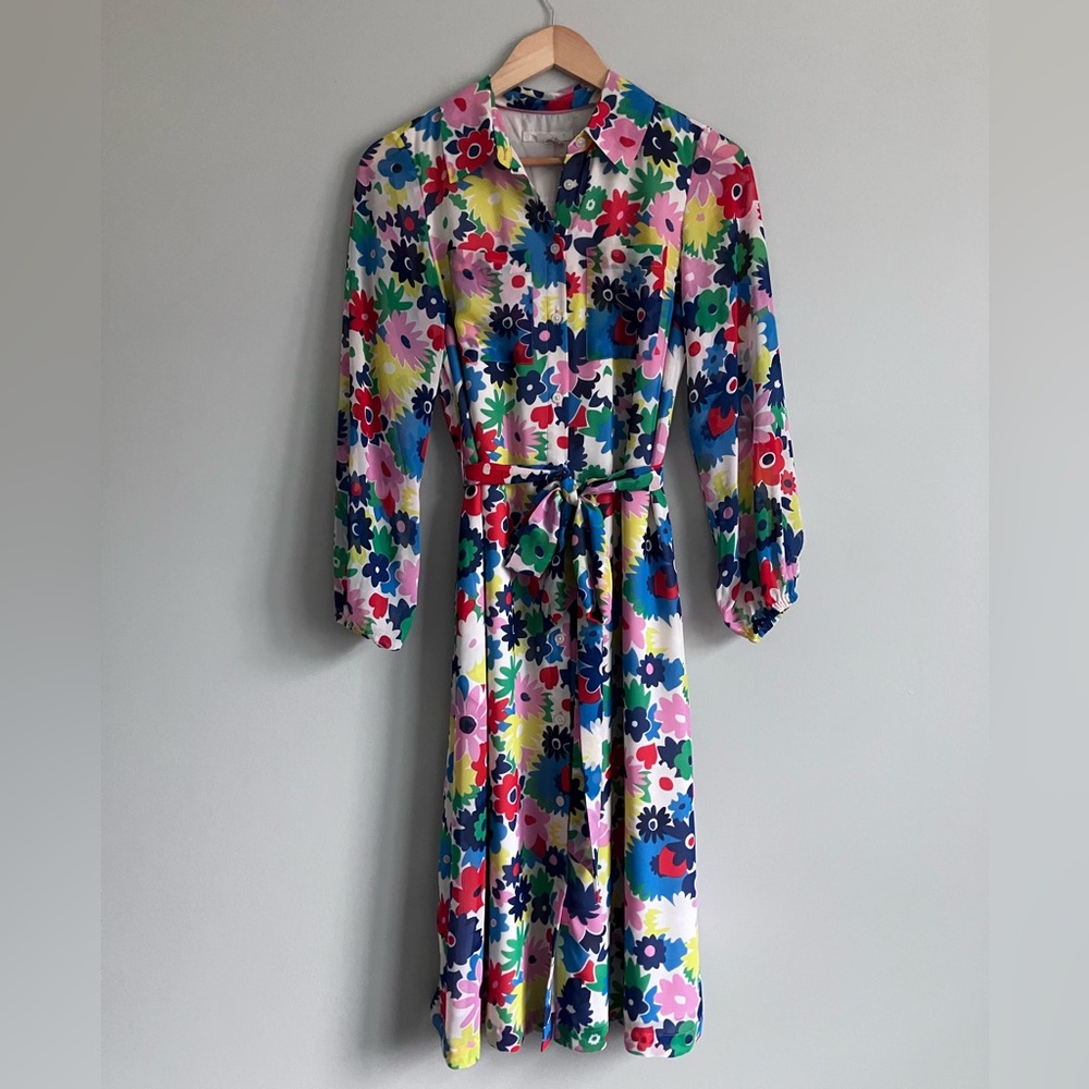 BODEN Abigail Midi Shirt Colorful Floral Retro Print Dress Size 4P - Picture 4 of 16